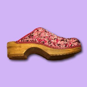 Sanita Wooden Clogs Pink Rosette Embroidery, 6